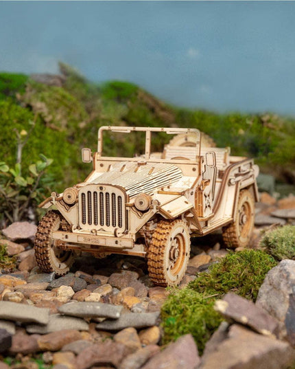 Historical 3D Wooden Army Jeep Model Kit for DIY Enthusiasts