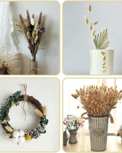 Boho Chic Dried Bunny Tail Floral Arrangement - Elegant Rustic Home Accent