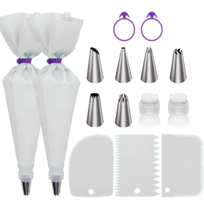 Elite Baking 15-Piece Cake Decorating Set with Professional Silicone Pastry Bags and Stainless Steel Tips