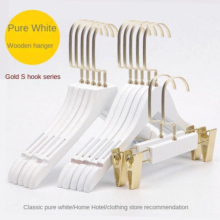 Elegant White Wooden Hanger Set with Gold Hooks for Fashionable Closet Organization