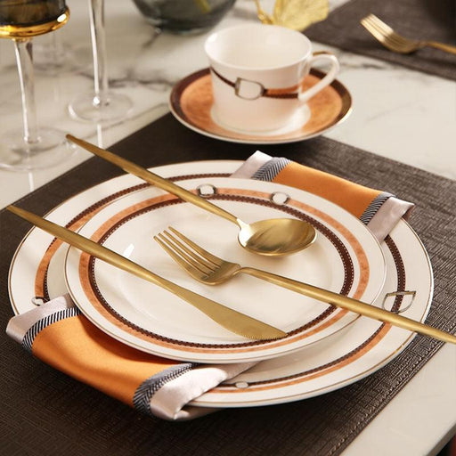 Elegant Geometric Ceramic Dinner Plate Set with Glass Inclusion