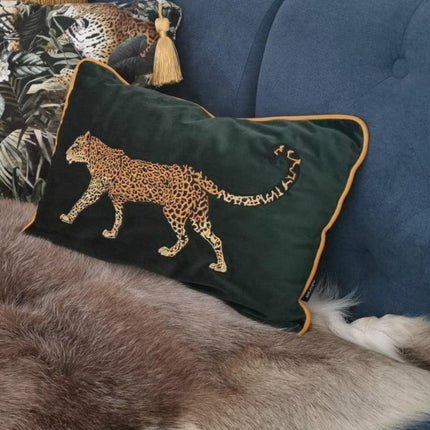 Regal Golden Leopard Green Velvet Accent Pillow