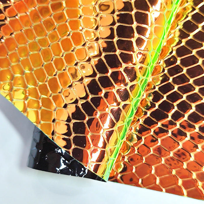 Iridescent Rainbow Snake Textured PVC Fabric - Holographic Laser Finish