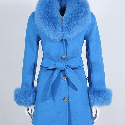 Luxurious Wool-Cashmere Coat with Fox Fur Accents
