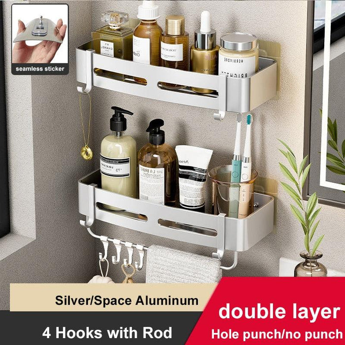 Aluminum Bathroom Storage Solution with Rust-Proof Large Capacity Corners