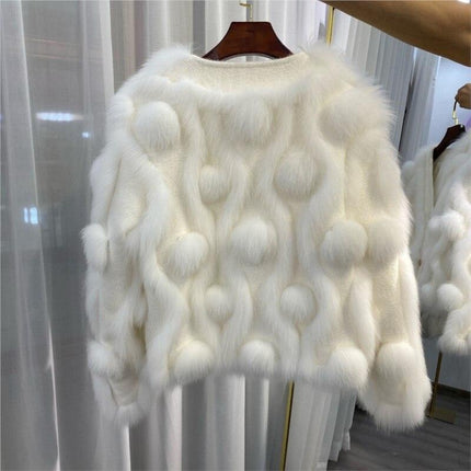 Winter Luxury: White Fox Fur Knit Cardigan