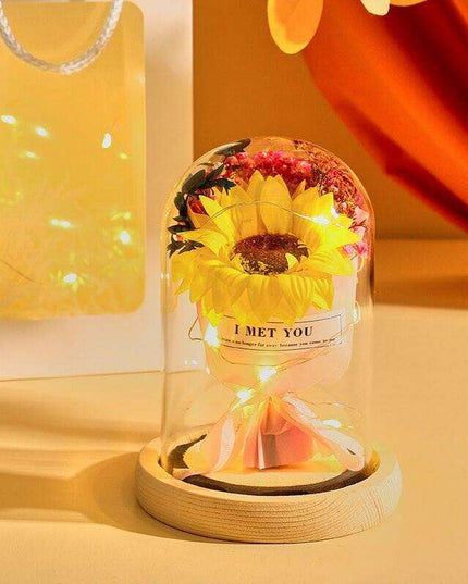 Timeless Elegance: Illuminated Preserved Rose in Glass Dome - A Symbol of Eternal Love