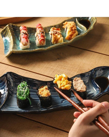Elegant Handcrafted Ceramic Sushi Serving Tray - Unique 12-Inch Kiln-Glazed Platter