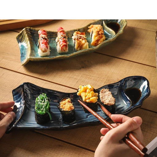 Artisan-Made Ceramic Sushi Platter with Distinctive Glazed Finish - Oversized 12-Inch Serving Dish