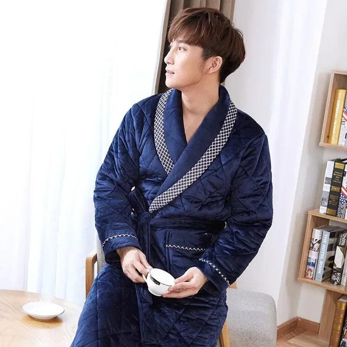 Warm and Cozy Men's Quilted Bathrobe - Stylish Homewear for Winter Comfort