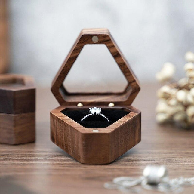 Elegant Velvet-Lined Wooden Ring Box - Ideal for Proposals and Jewelry Storage