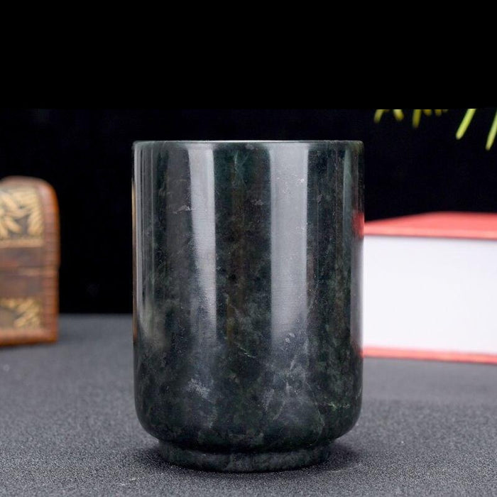 Tibetan Medicine King Stone Tea Cup Set with Green Jade: Enhance Your Tea Ceremonies with Elegance from Nature