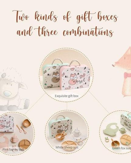 Bamboo Baby Feeding Set with Suction Plates and Rattle Toy - 7-Piece Collection