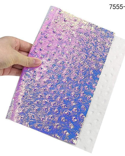 Iridescent Holographic Faux Leather Crafting Sheet with Snake Skin Embossing