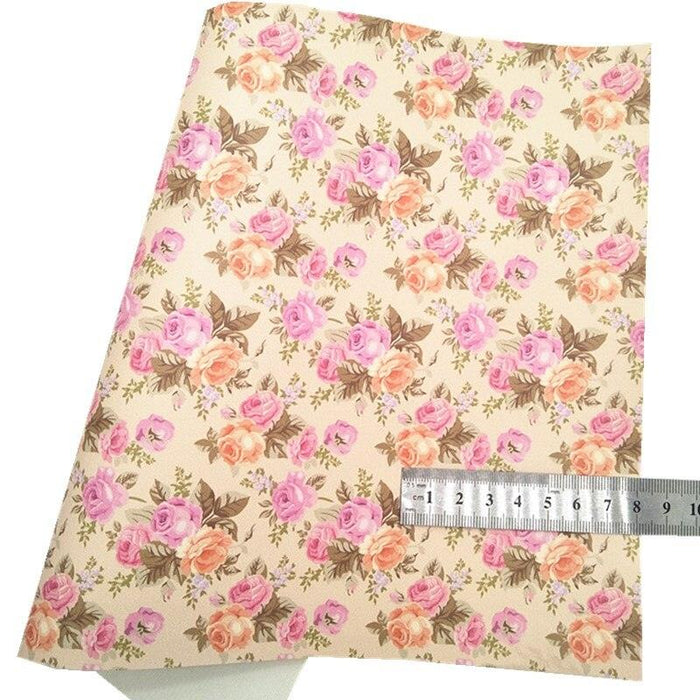 Elegant Beige Peony Print Leather Craft Material with Chunky Glitter - DIY Essential