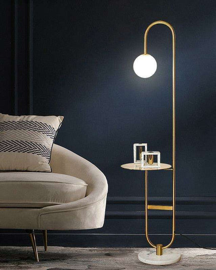 Nordic-Inspired LED Floor Lamp with Built-In Round Table for Modern Interiors