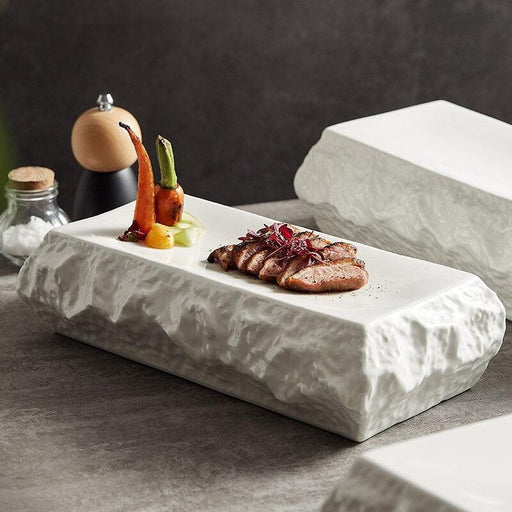 Rectangular White Stone Dinner Plate - Elegant Modern Dining Essentials