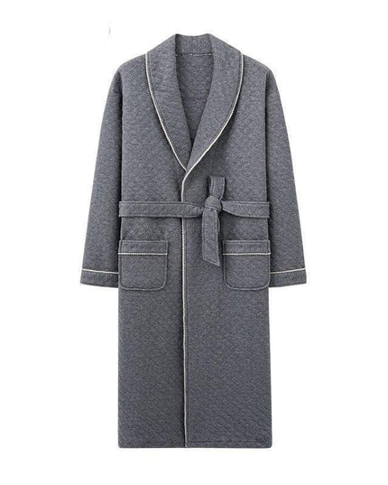 Sophisticated Comfort: Three-Layer Grey Cotton Men's Bathrobe for Winter Relaxation
