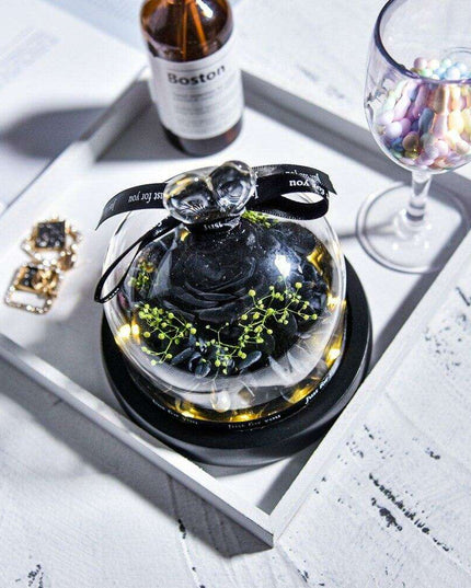 Timeless Romance: Preserved Real Rose in Illuminated Glass Dome