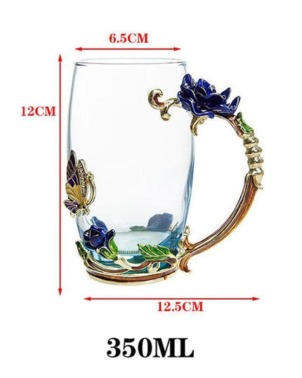 Elegant Blue Rose Enamel Crystal Tea Mug - Perfect for Special Celebrations