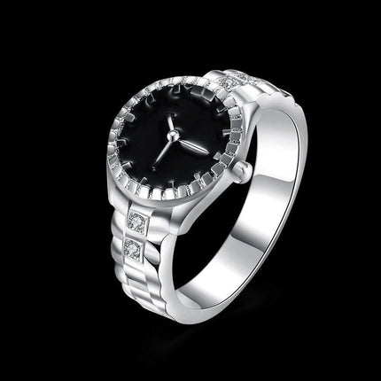 Radiant 925 Silver Crystal Timepiece Ring - A Statement of Class and Dazzling Charm