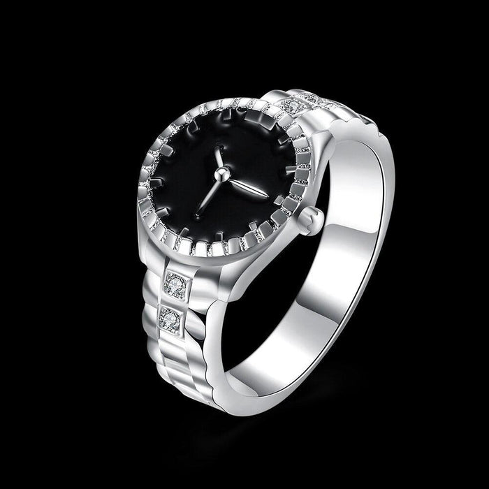 Glimmering 925 Silver Crystal Watch Ring - Unisex Elegance for Every Occasion