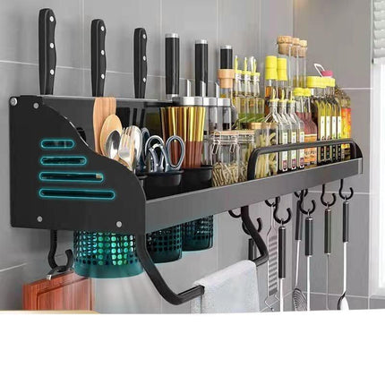 Wall-Mounted Aluminum Kitchen Organizer Rack with Chopstick Holder - Maximize Space Efficiency