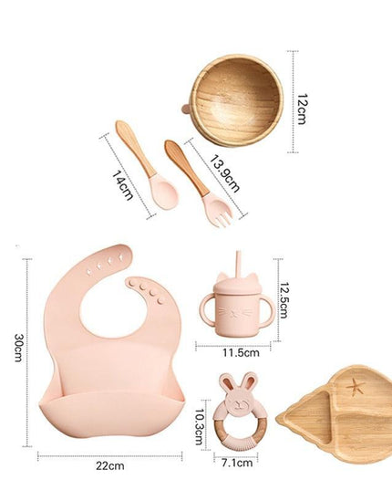 Bamboo Baby Feeding Set with Suction Plates and Rattle Toy - 7-Piece Collection
