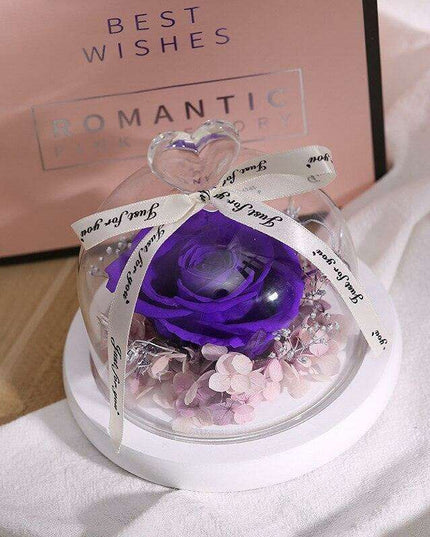 Timeless Romance: Preserved Real Rose in Illuminated Glass Dome