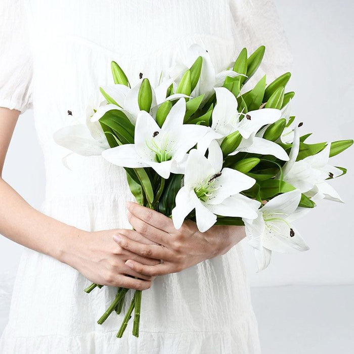5Pcs Real Touch White Lily Artificial Flowers -
