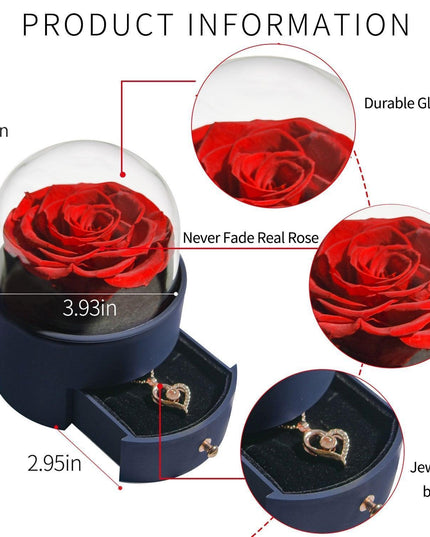 Timeless Elegance: Preserved Rose Jewelry Box Gift Set with Complimentary Necklace