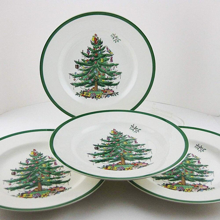 Festive Christmas Tree Ceramic Plates - Set of 4 Elegant Dining Dishes for Special Holidays