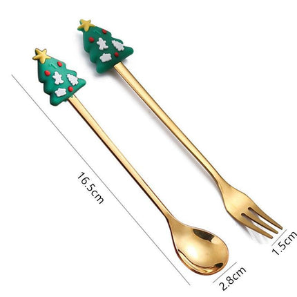 Santa's Joyful Holiday Silverware Duo - Cheerful Spoon and Fork Set for Festive Feasts