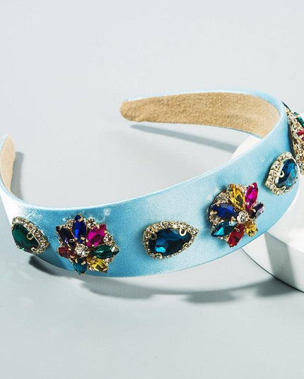 Sparkling Blue Rhinestone Turban Headband - Chic Hair Accessory for Effortless Elegance