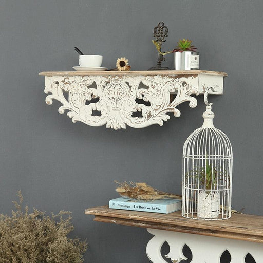Handcrafted Retro White Wooden Wall Shelf