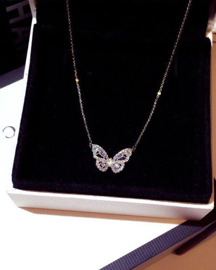 Elegant Rose Gold Butterfly Pendant Necklace with Dazzling Cubic Zirconia Accents