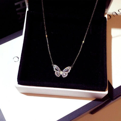Rose Gold Butterfly Charm Necklace with Sparkling CZ Bling