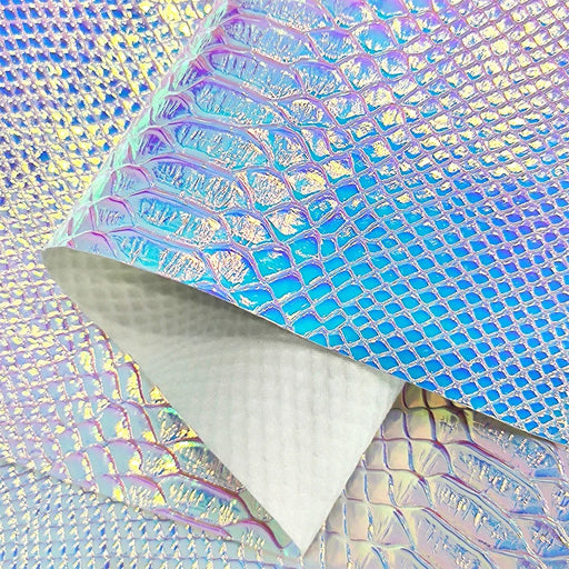 Crocodile Skin Textured Holographic Faux Leather Fabric Roll