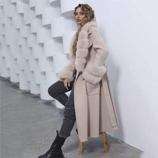 Luxurious Reversible Cashmere Coat with Fox Fur Collar for Women