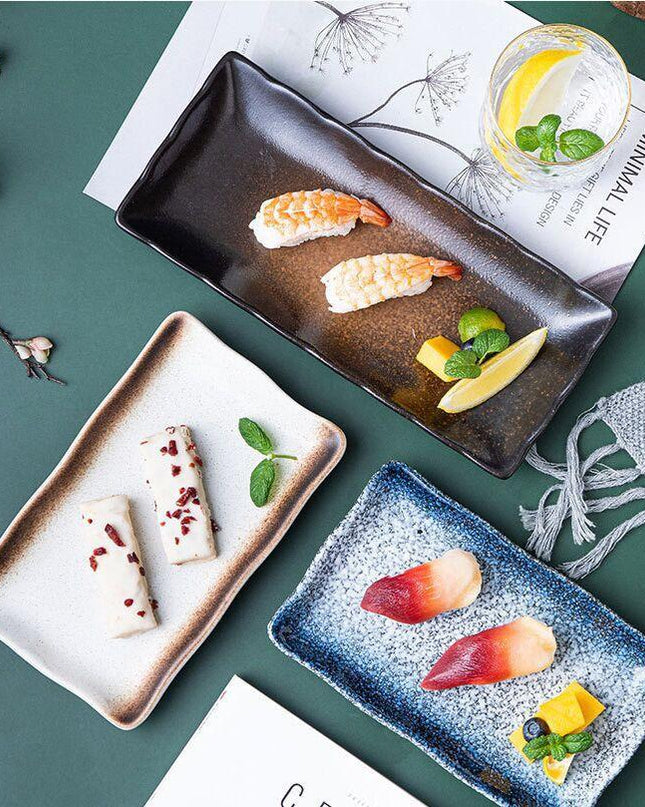 Elegant Square Ceramic Sushi Plate Collection - 5 Piece Set