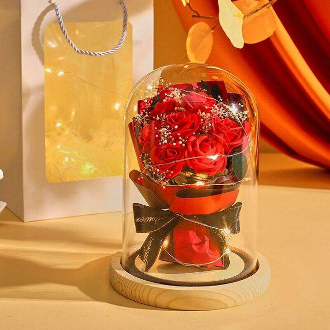 Timeless Elegance: Illuminated Preserved Rose in Glass Dome - A Symbol of Eternal Love