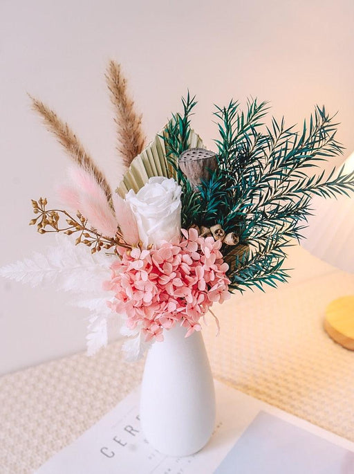Evergreen Hydrangea Rose Rabbit Tail Flower Bouquet For Home Decoration Eucalyptus Reed Photography Wedding Inddor Ornaments - Très Elite