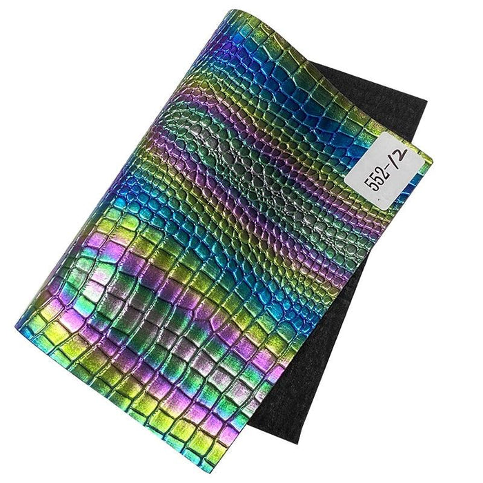 Rainbow Metallic Crocodile Embossed Faux Leather Fabric - Creative Crafting Palette