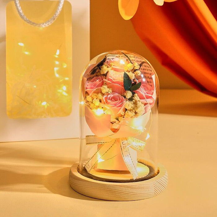 Eternal Elegance: Preserved Rose in Glass Dome - A Delicate Symbol of Timeless Beauty