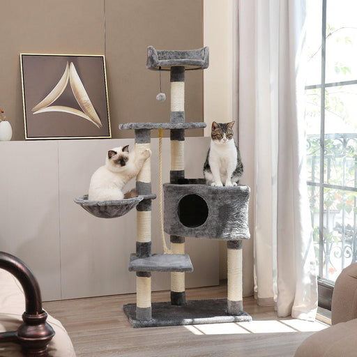 Cat Scratcher Tower Home Furniture Cat Tree Pets Hammock Sisal Cat Scratching Post Climbing Frame Toy Spacious Perch-0-Très Elite-AMT0044GY-GL-as picture-United States-Très Elite