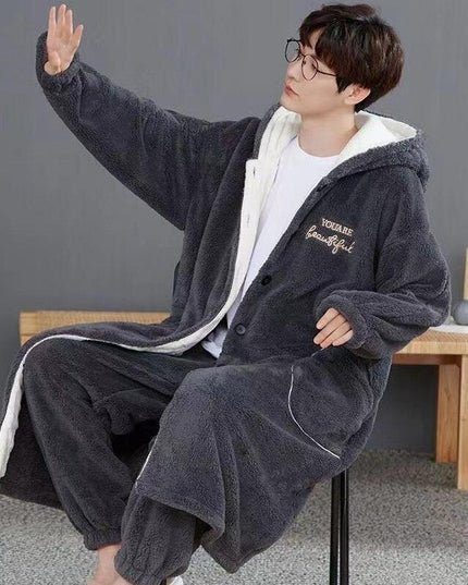 Men's Coral Fleece Lounge Pajama Set for Cozy Autumn & Winter Comfort