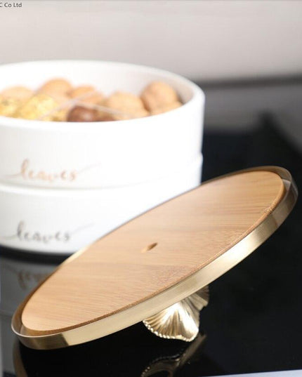 Elegant Ginkgo Leaf Ceramic Serving Tray with Stylish Metal Accents