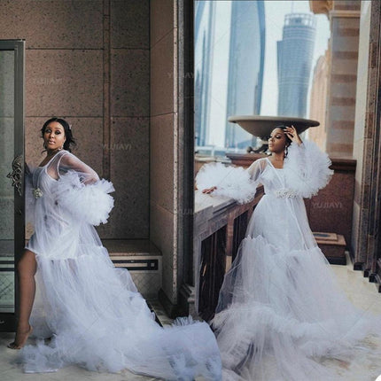 Elegant Tulle Maternity & Bridal Nightwear Robe