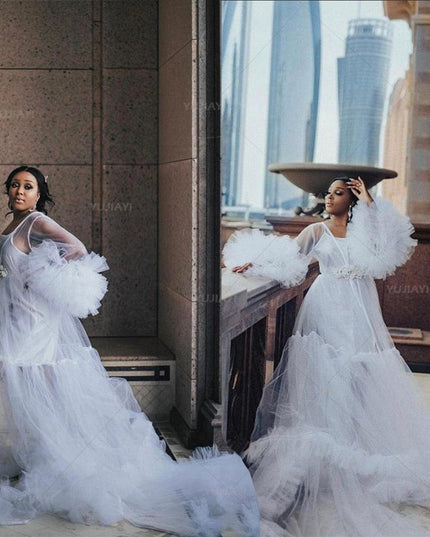 Elegant Tulle Maternity & Bridal Nightwear Robe