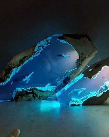 Mystical Underwater Adventure USB Desk Lamp with Whales and Diver - Enchanting Glow for Nighttime Ambiance